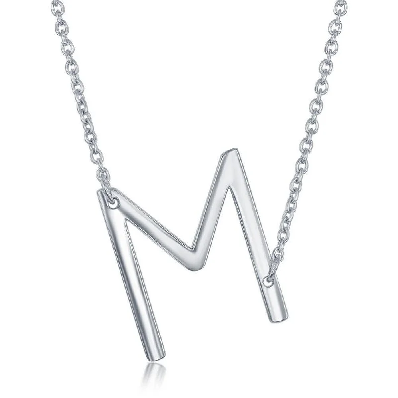 Unique necklaces and pendants with custom birthstone arrangements for personalization-Sterling Silver Sideways M Initial Necklace