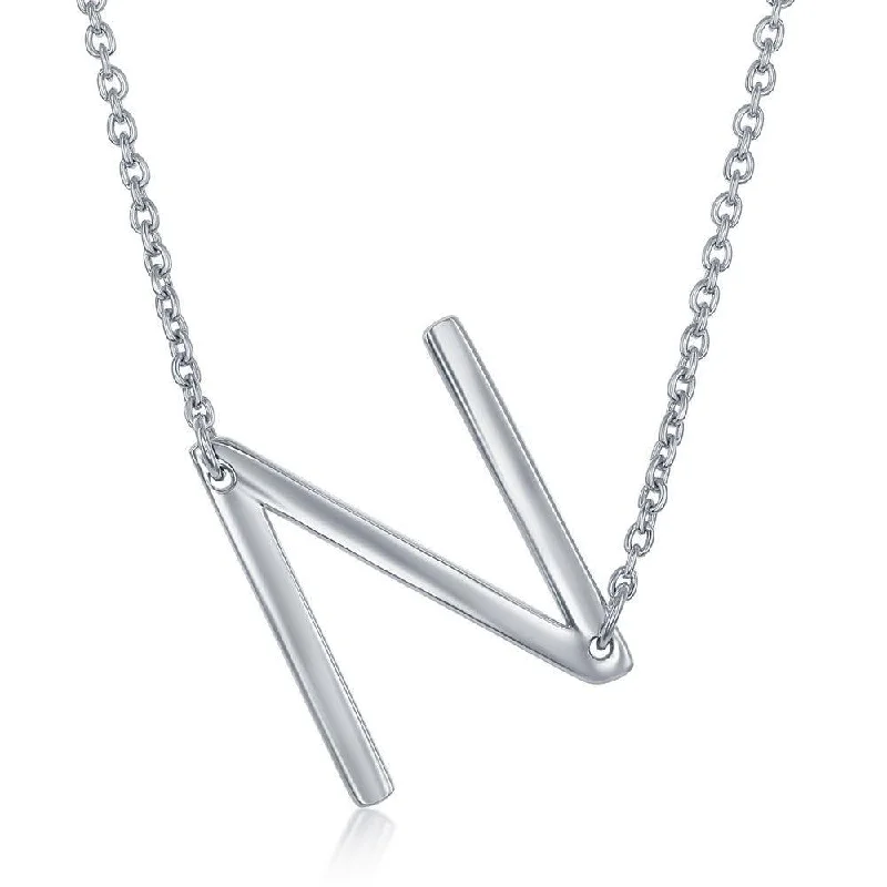 Necklaces and pendants with feather designs for a boho-chic, carefree vibe-Sterling Silver Sideways N Initial Necklace