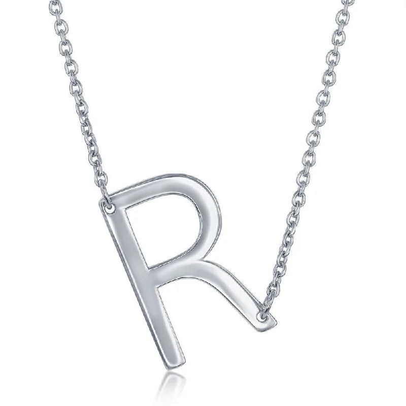 Stunning necklaces and pendants with aquamarine stones for a serene effect-Sterling Silver Sideways R Initial Necklace