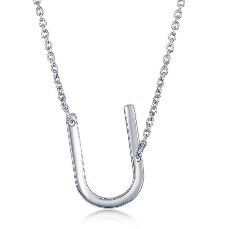 Beautiful necklaces and pendants with butterfly motifs for a whimsical style-Sterling Silver Sideways U Initial Necklace