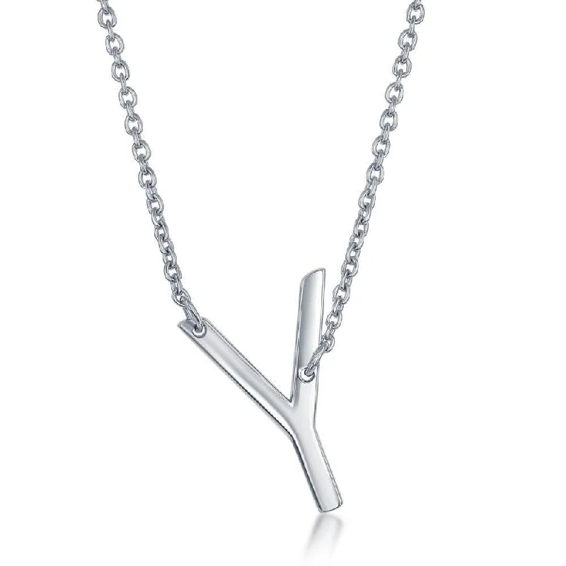 Unique necklaces and pendants with engraved messages for a sentimental gift-Sterling Silver Sideways Y Initial Necklace