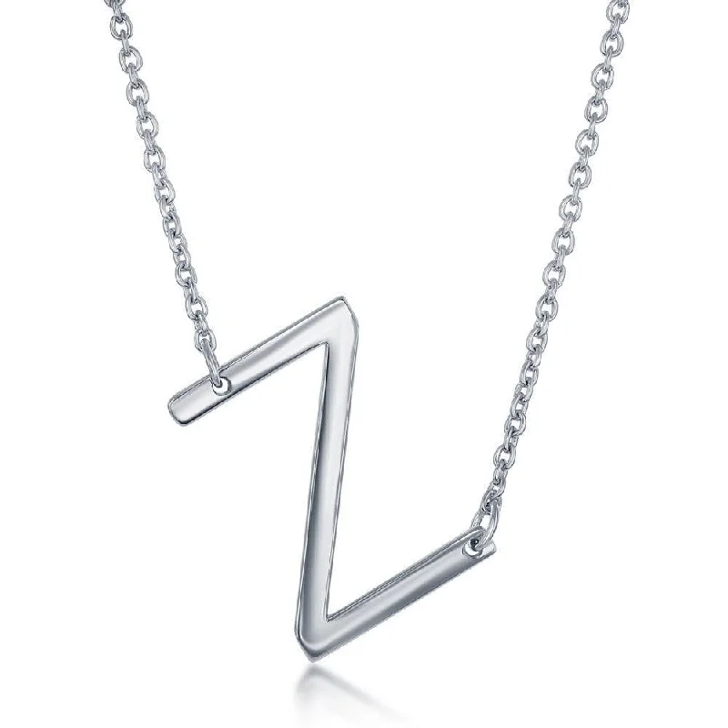 Layered necklaces and pendants for a trendy and fashionable stacked look-Sterling Silver Sideways Z Initial Necklace