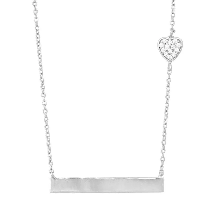 Best necklaces and pendants with art deco elements for a vintage, glamorous design-Sterling Silver Small CZ Heart Flat Plate Necklace