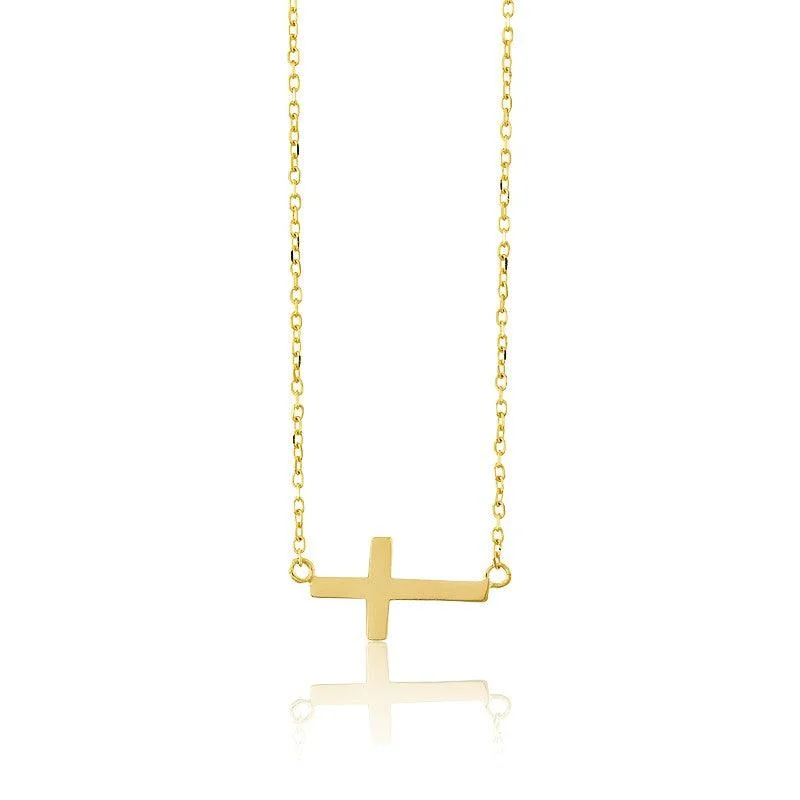 Necklaces and pendants with clear quartz for a pure and radiant look-Sterling Silver Small Sideways Cross Necklace - Gold Plated