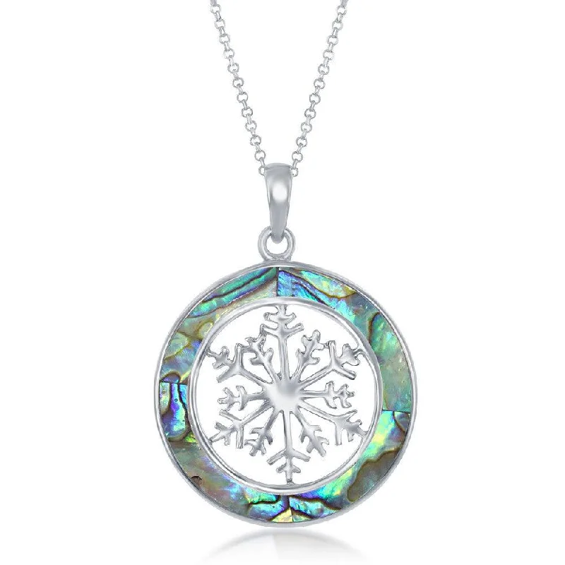 Necklaces and pendants with sun and moon motifs for a celestial-inspired design-Sterling Silver Snowflake Round Pendant With Chain - Abalone