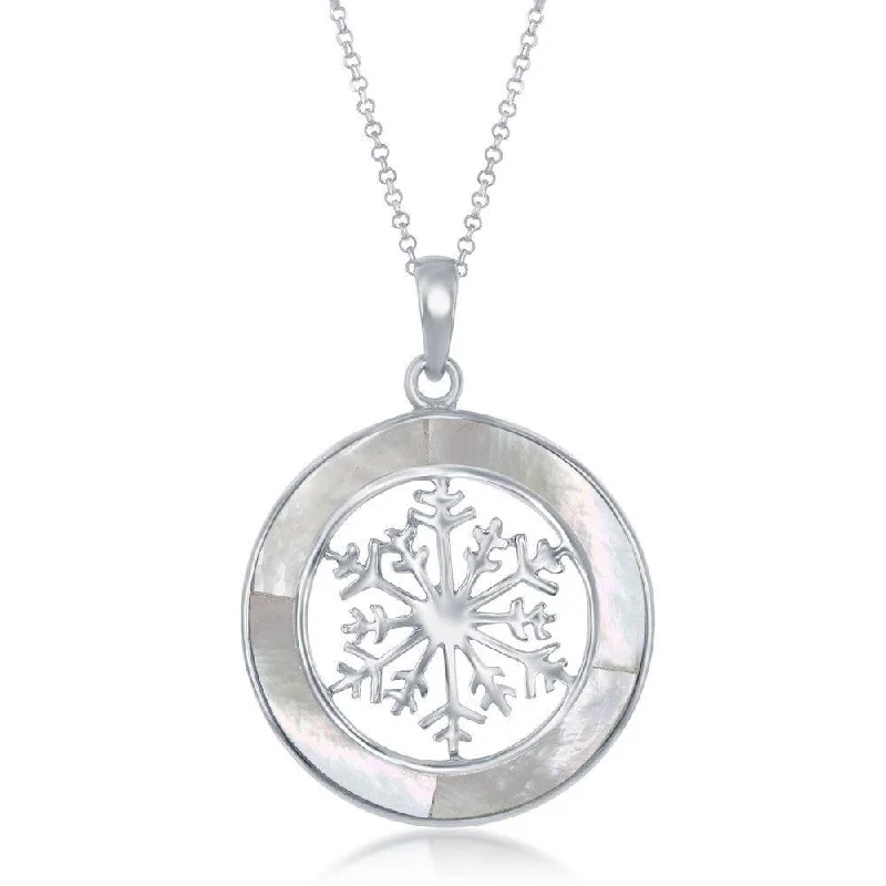 Necklaces and pendants with celestial starburst designs for a radiant look-Sterling Silver Snowflake Round Pendant With Chain - MOP