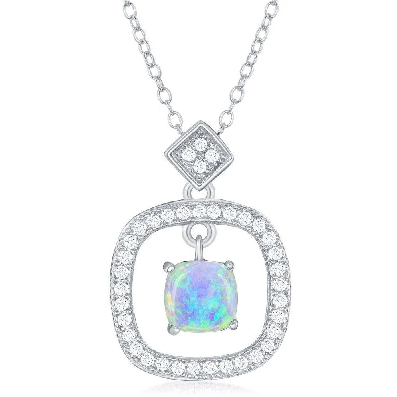 Necklaces and pendants with abstract shapes for a modern, creative appearance-Sterling Silver Square CZ with White Inlay Opal Center Necklace