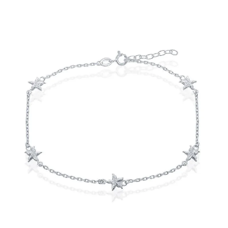 Trendy necklaces and pendants with statement pieces for a bold fashion statement-Sterling Silver Starfish Anklet