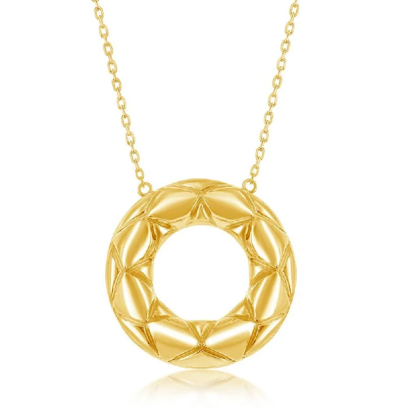 Necklaces and pendants with lotus flower designs for a spiritual, peaceful vibe-Sterling Silver Textured Open Circle Necklace - Gold Plated