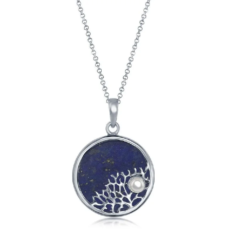 Best necklaces and pendants with vintage lockets for a nostalgic, sentimental look-Sterling Silver Tree Branch with Small Pearl Round Pendant - Lapis