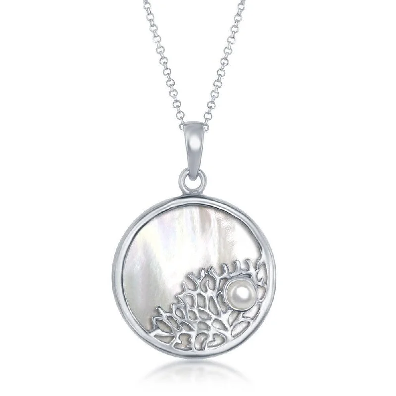 Best necklaces and pendants with art deco elements for a vintage, glamorous design-Sterling Silver Tree Branch with Small Pearl Round Pendant - MOP