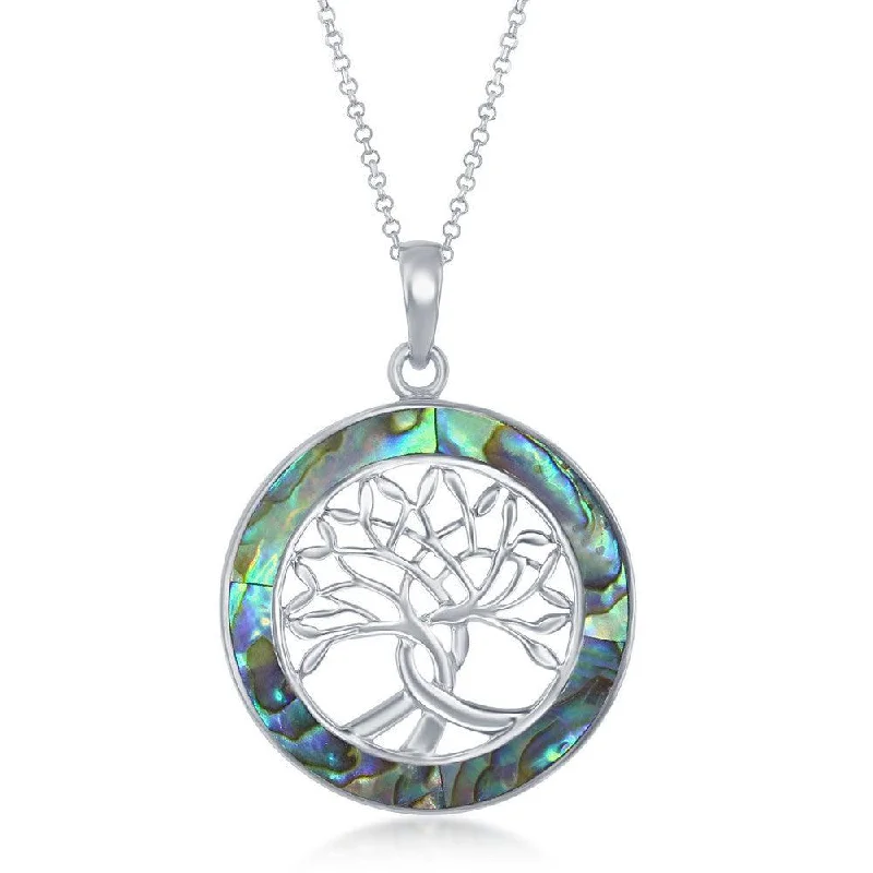 Beautiful necklaces and pendants with geometric shapes for a modern, artistic design-Sterling Silver Tree of Life Round Pendant With Chain - Abalone