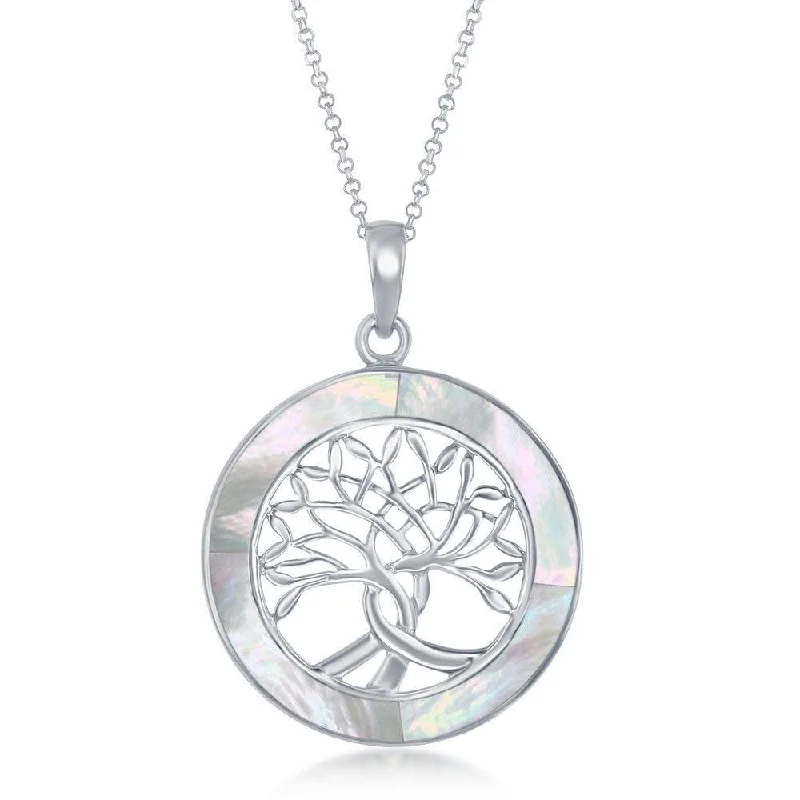 Stunning necklaces and pendants with ruby and diamond combinations for a luxurious effect-Sterling Silver Tree of Life Round Pendant With Chain - MOP