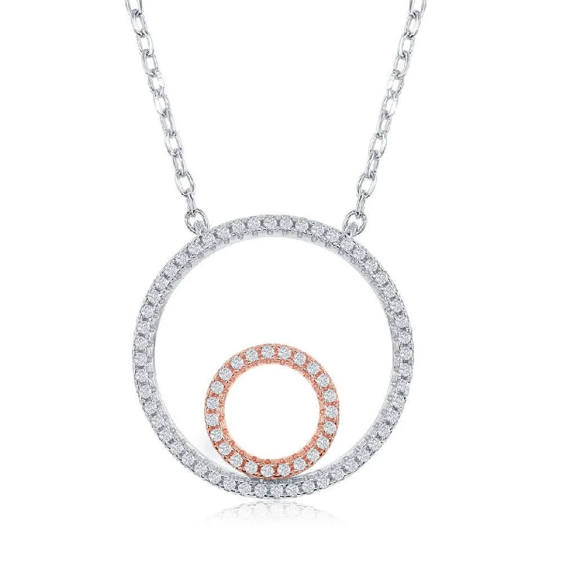 Best necklaces and pendants with oval pendants for a classic, elegant shape-Sterling Silver TT Double Open Circle with CZ Border Necklace