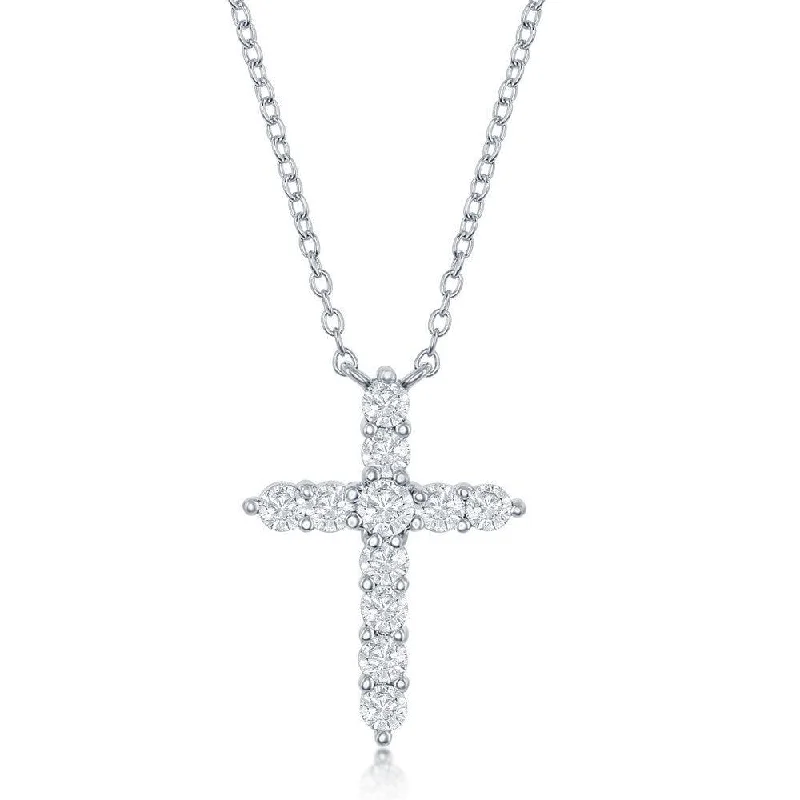 Beautiful necklaces and pendants with gemstone teardrops for an elegant effect-Sterling Silver White CZ April Birthstone Cross Necklace