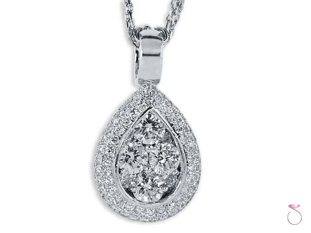 Necklaces and pendants with star-shaped designs for a whimsical, celestial touch-Teardrop Shape Diamond Cluster Halo 1.55ct DWT White Gold Pendant 18K