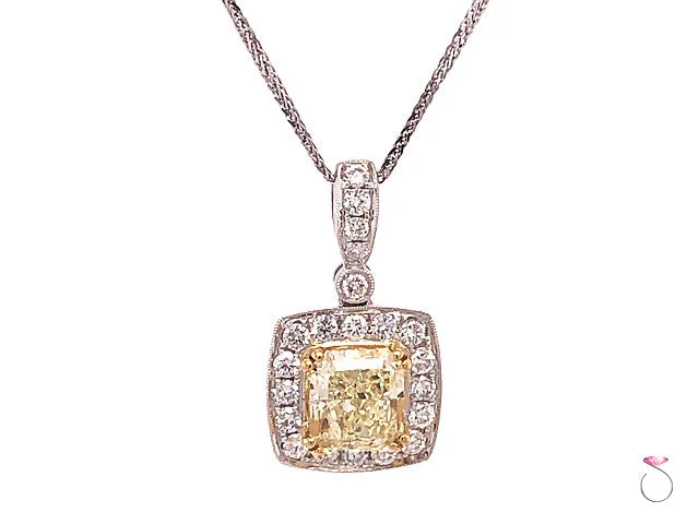 Best necklaces and pendants with heart-shaped designs for a romantic look-2.47 Carat Fancy Yellow Radiant Diamond Halo Pendant